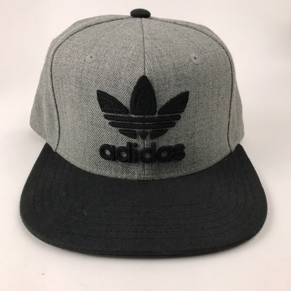 Adidas Gray Black Trefoil Higher Profile Hat Acrylic Cotton Wool Blend